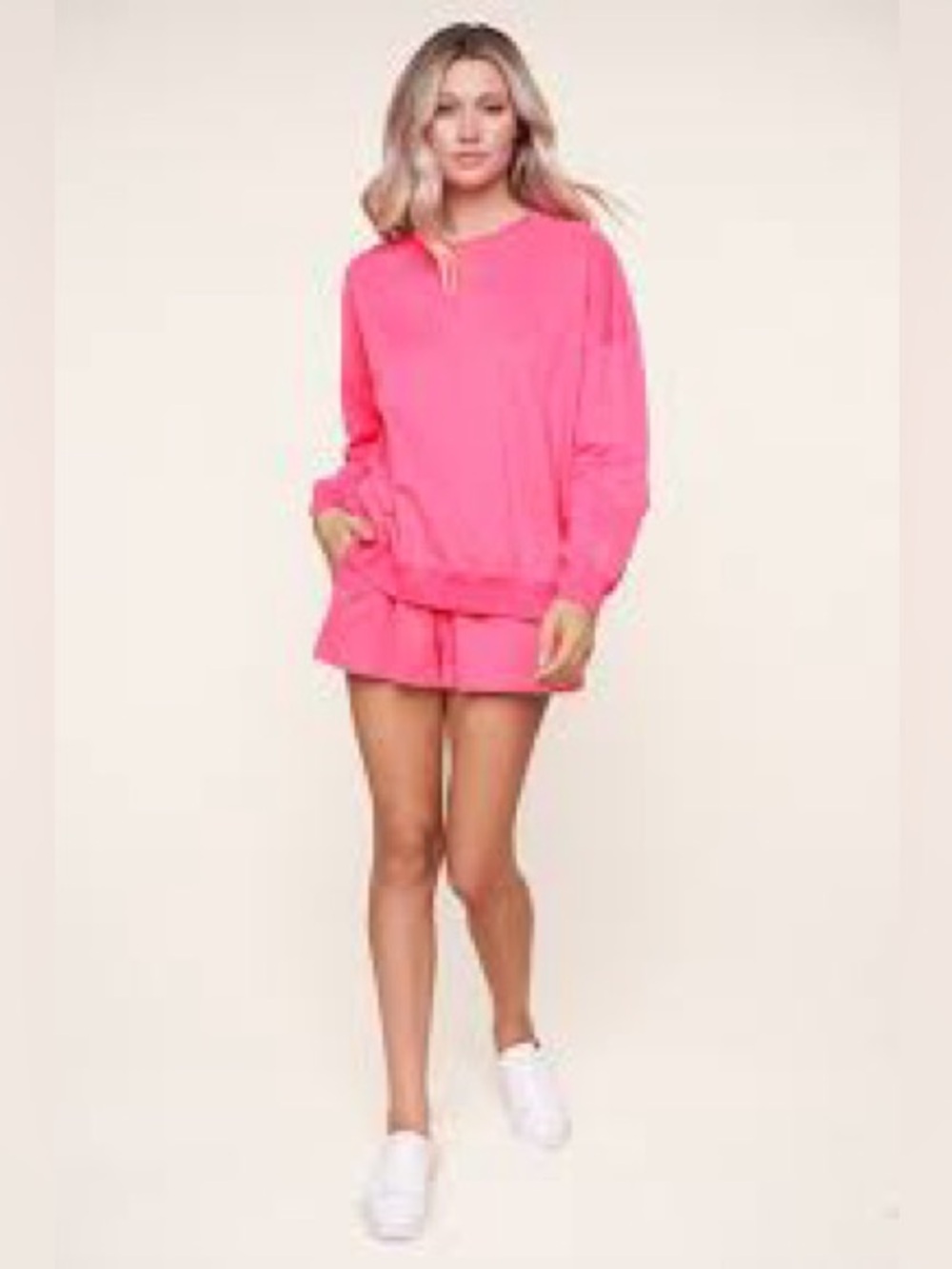 Sugarlips Bright Pink Athletic Lounge Top & Shorts Matching Set
